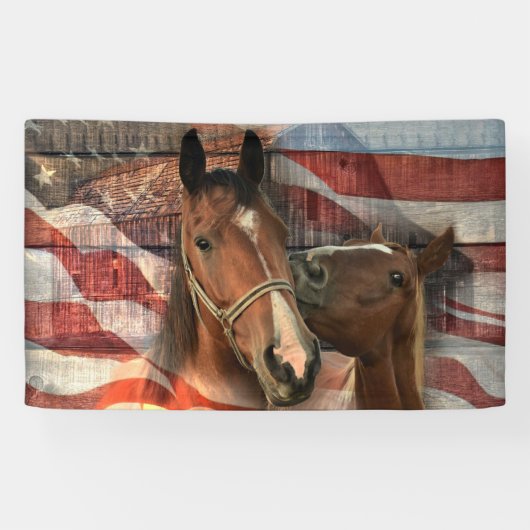 Horse Rustic Barn American Flag Spandoek (Horizontaal)