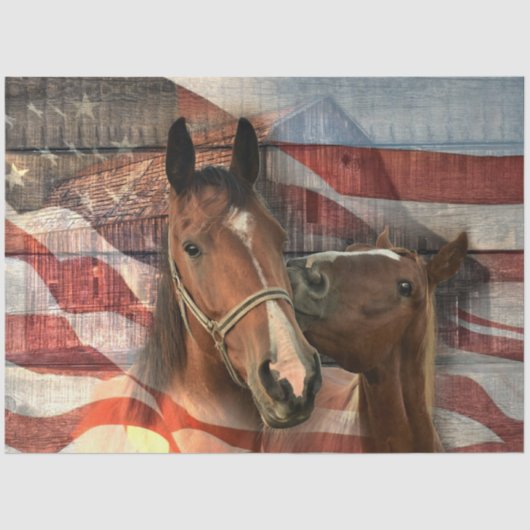 Horse Rustic Barn American Flag Tissuepapier (Voorkant)