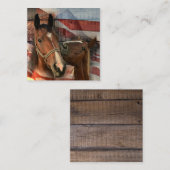 Horse Rustic Barn American Flag Vierkante Visitekaartje (Voorkant / Achterkant)