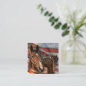 Horse Rustic Barn American Flag Vierkante Visitekaartje (Staand voorkant)