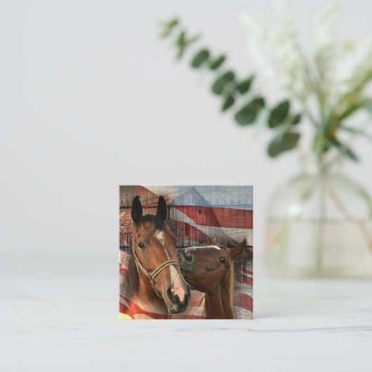 Horse Rustic Barn American Flag Vierkante Visitekaartje (Staand voorkant)