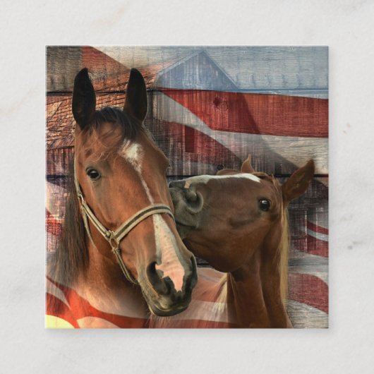 Horse Rustic Barn American Flag Vierkante Visitekaartje (Voorkant)