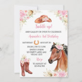 Horse Rustic Floral Birthday Invitation Kaart (Voorkant)