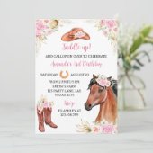 Horse Rustic Floral Birthday Invitation Kaart (Staand voorkant)