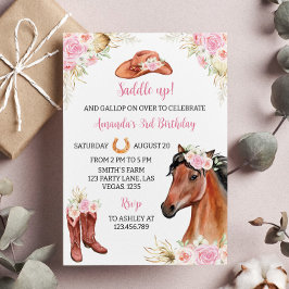 Horse Rustic Floral Birthday Invitation Kaart