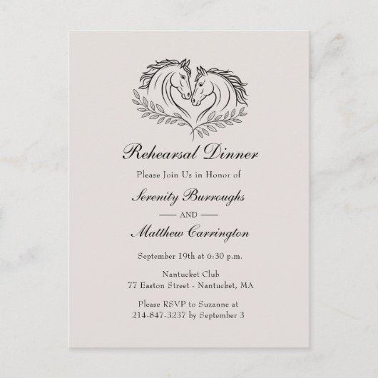 Horse Rustic Western Country Huwelijksrepetitie Uitnodiging Briefkaart (Voorkant)