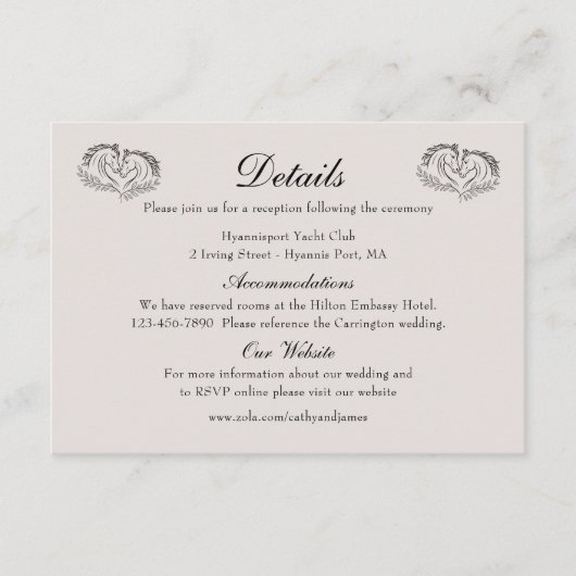 Horse Rustic Western Country Wedding Details Informatiekaartje (Voorkant)