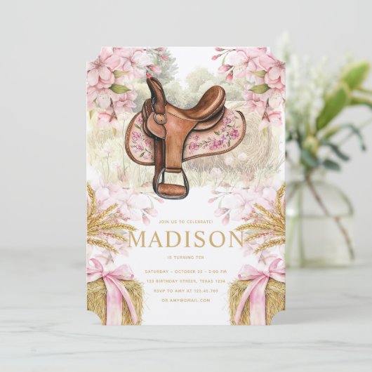 Horse Saddle Birthday Invitation Kaart (Staand voorkant)