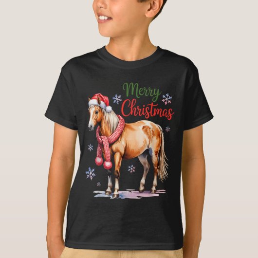 Horse Santa Hat Christmas Lights Family Matching W T-shirt (Voorkant)