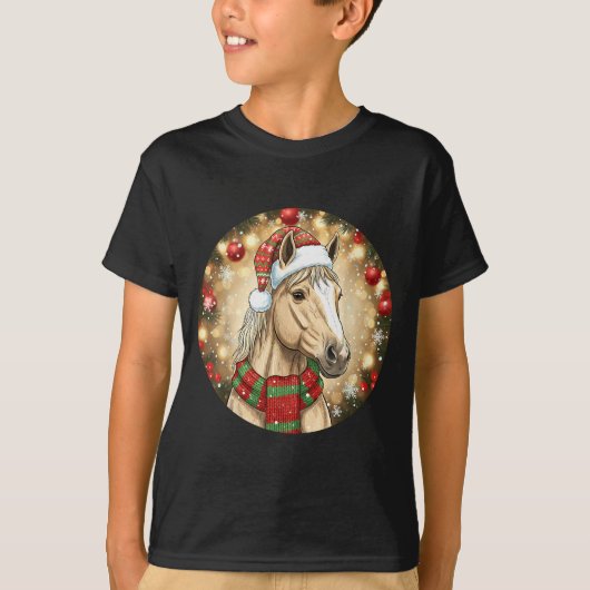 Horse Santa Hat Christmas Lights Family Matching W T-shirt (Voorkant)