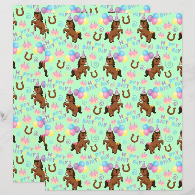Horse Scrapbook Paper in Green (Voorkant / Achterkant)