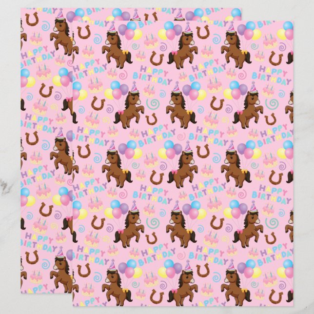 Horse Scrapbook Paper in Pink (Voorkant / Achterkant)