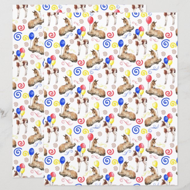 Horse Scrapbook Paper in White (Voorkant / Achterkant)