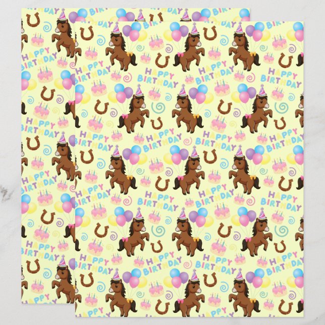 Horse Scrapbook Paper in Yellow (Voorkant / Achterkant)