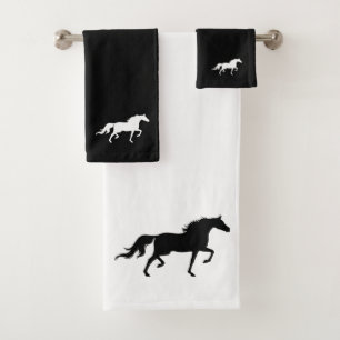 Horse Silhouette op zwart-wit Bad Handdoek