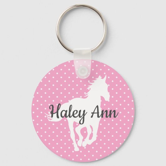 Horse Silhouette Polka Dots Name Sleutelhanger (Voorkant)