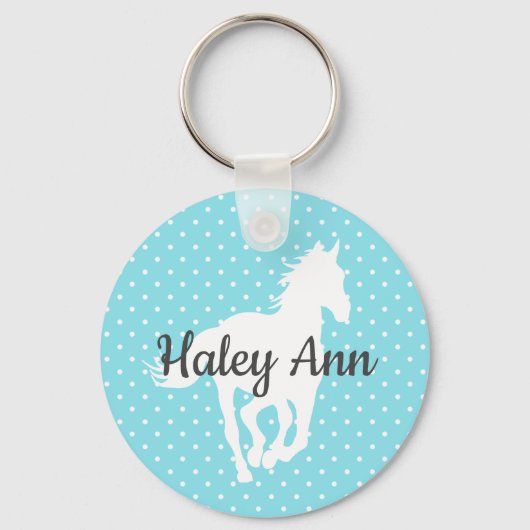 Horse Silhouette Polka Dots Name Sleutelhanger (Voorkant)
