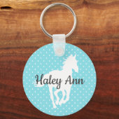 Horse Silhouette Polka Dots Name Sleutelhanger (Voorkant)