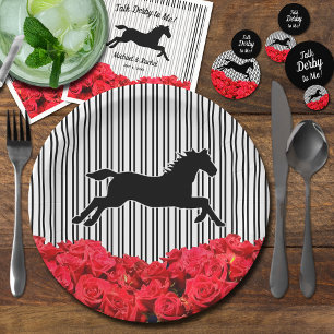 Horse Silhouette Red Roses Black Stripes Derby Papieren Bordje