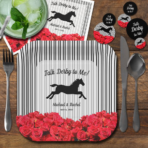 Horse Silhouette Red Roses Derby Party Papieren Bordje
