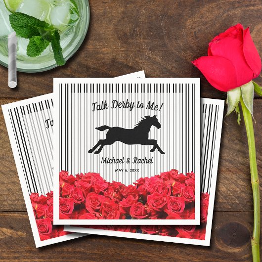 Horse Silhouette Red Roses Derby Party Servet