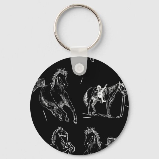 Horse silhouettes Black White Sleutelhanger (Voorkant)