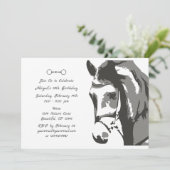 Horse Sketch en Snaffle Bit, Grijze Verjaardag Kaart (Staand voorkant)