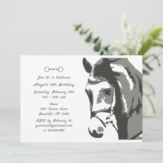 Horse Sketch en Snaffle Bit, Grijze Verjaardag Kaart (Staand voorkant)