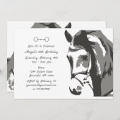 Horse Sketch en Snaffle Bit, Grijze Verjaardag Kaart (Voorkant / Achterkant)