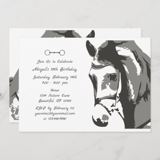 Horse Sketch en Snaffle Bit, Grijze Verjaardag Kaart (Voorkant / Achterkant)