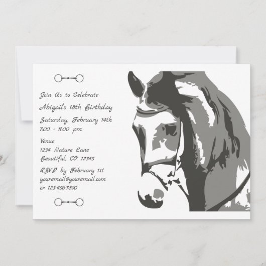 Horse Sketch en Snaffle Bit, Grijze Verjaardag Kaart (Voorkant)