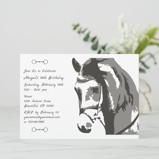 Horse Sketch en Snaffle Bit, Grijze Verjaardag Kaart (Staand voorkant)