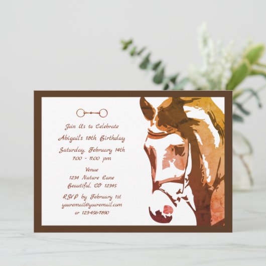 Horse Sketch en Snaffle Bit in Bruine Verjaardag Kaart (Staand voorkant)