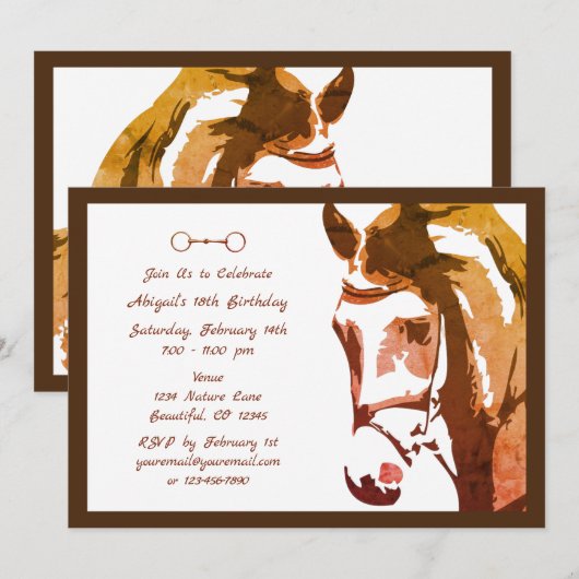 Horse Sketch en Snaffle Bit in Bruine Verjaardag Kaart (Voorkant / Achterkant)