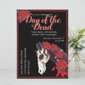 Horse Skull met Red Roses Dias de los Muertos Kaart (Staand voorkant)