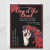 Horse Skull met Red Roses Dias de los Muertos Kaart (Voorkant)