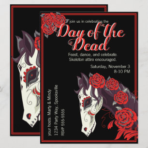 Horse Skull met Red Roses Dias de los Muertos Kaart