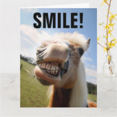 HORSE SMILING FUNNY BIRTHDAY WENSKAART KAART (Gele Bloem)
