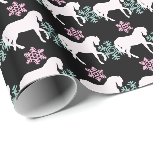 Horse Snowflake Pattern Girls kerstcadeautje Cadeaupapier (Rol Hoek)