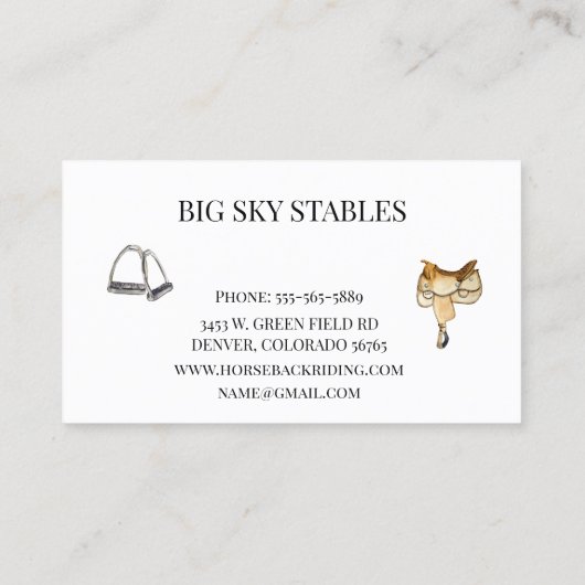Horse Stables Riding Services Equestrian Visitekaartje (Achterkant)