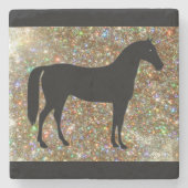 Horse Stone Onderzetter Black & Gold Sparkle (Voorkant)