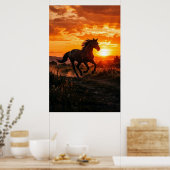 Horse Sunset Poster | Running Black Horse Wall Art (Keuken)