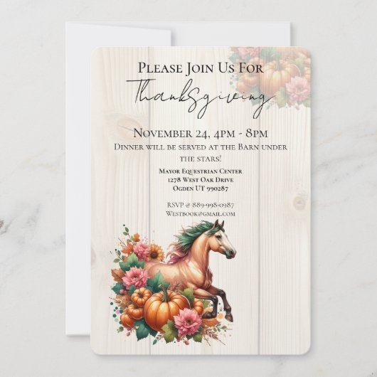 Horse Thanksgiving Dinner Invitation Kaart (Voorkant)