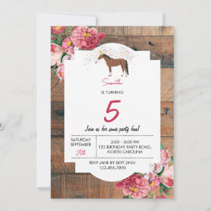 Horse Thema Birthday Party Rustic Wood Floral Kaart