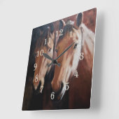 Horse Themed Clock with Two Horses Vierkante Klok (Hoek)