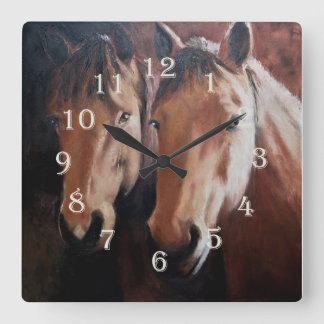 Horse Themed Clock with Two Horses Vierkante Klok