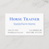 Horse Trainer Business Blue Simple and Modern Visitekaartje (Achterkant)
