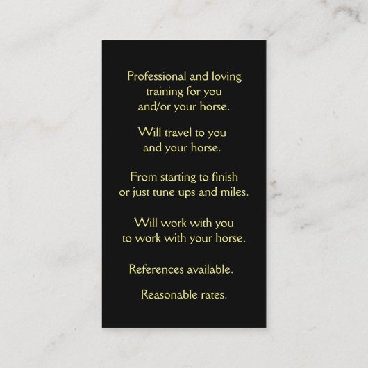 Horse Training and Riding Lessons  Visitekaartje (Achterkant)