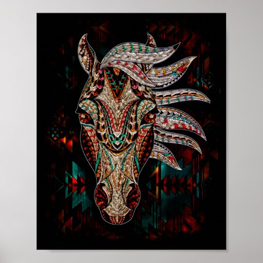Horse Tribal Abstract Native American Geometric Poster (Voorkant)