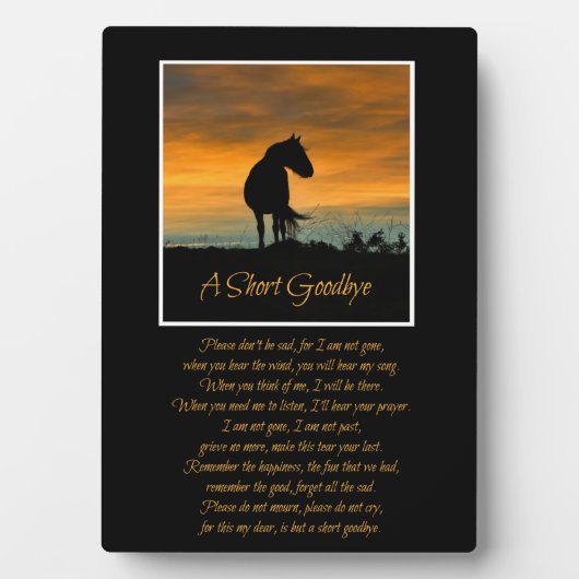 Horse Tribute Memorial Mooi gedicht Fotoplaat (voorkant)